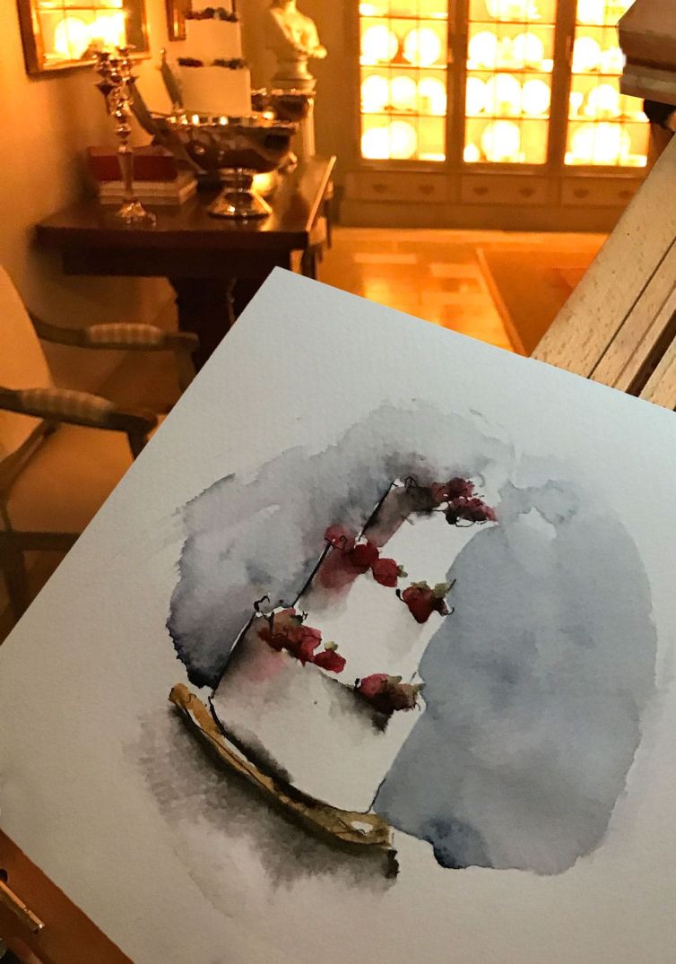 live-wedding-illustration-watercolour-painting-of-wedding-cake