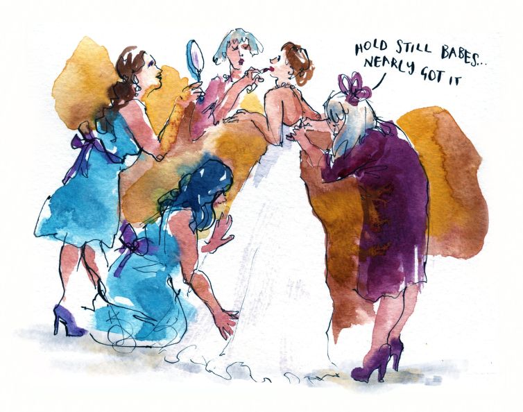 Live wedding illustration uk bridal preparation sketch drawing