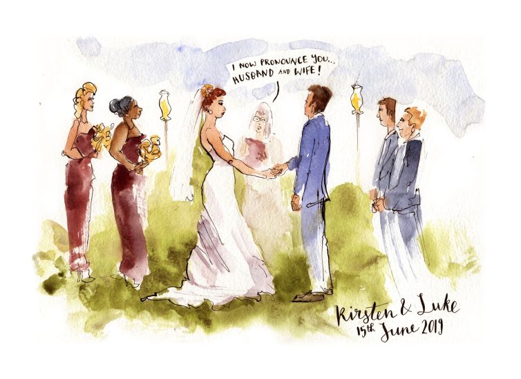 live painting of wedding ceremony uk artist watercolour sketch