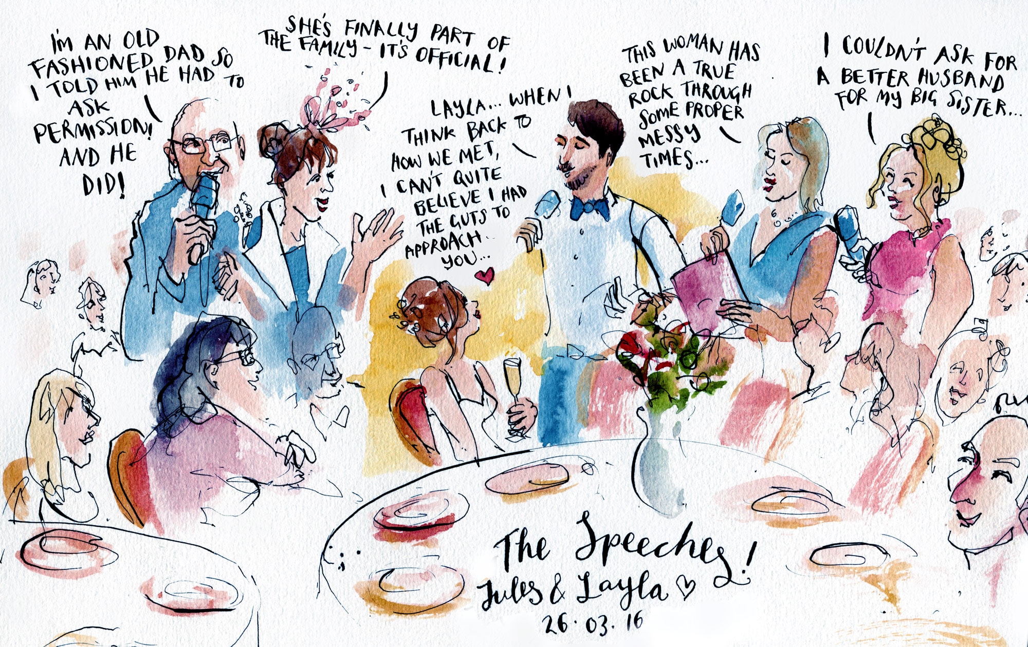live reportage wedding illustration wedding breakfast speeches